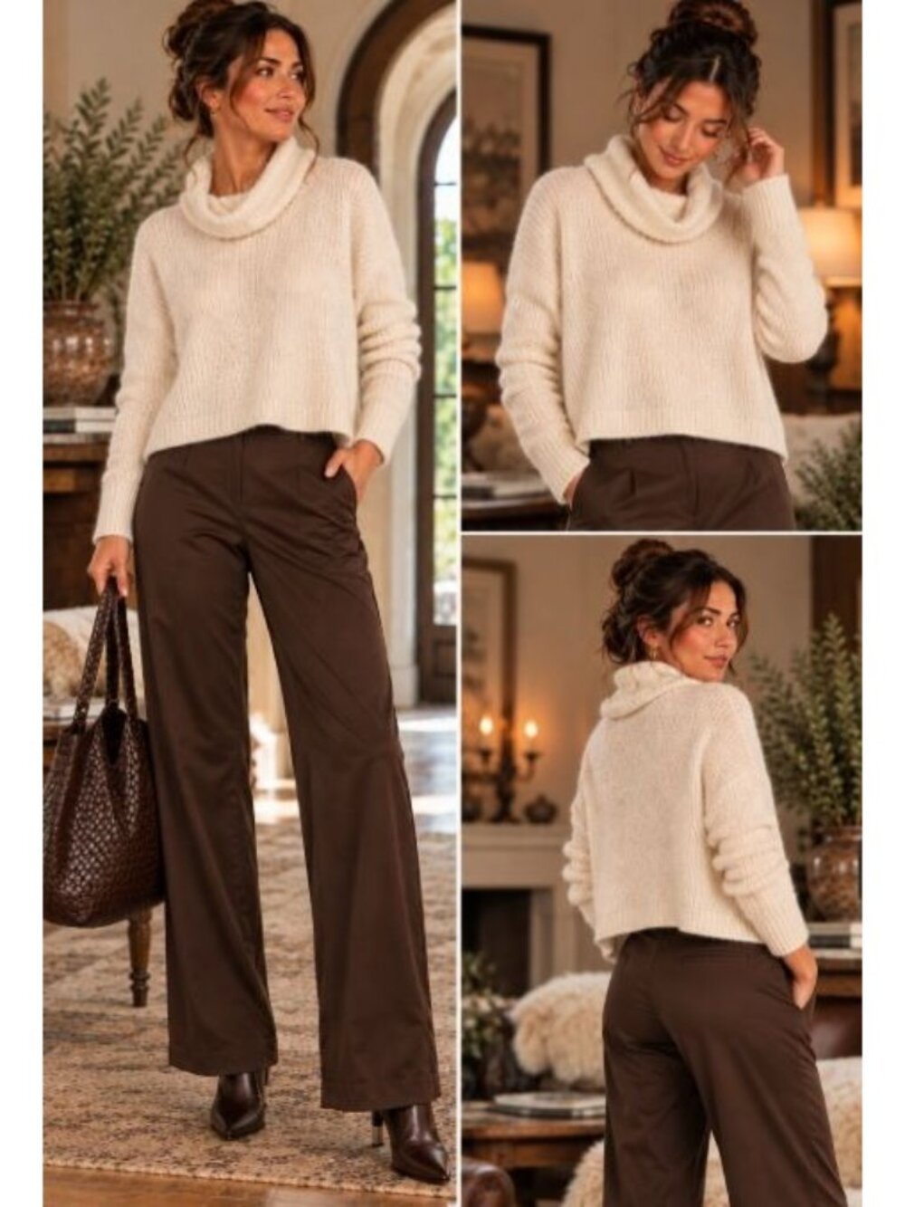 Free People Sweater Fluffy Chunky Knit Cropped Turtleneck Ivory Après Ski SP